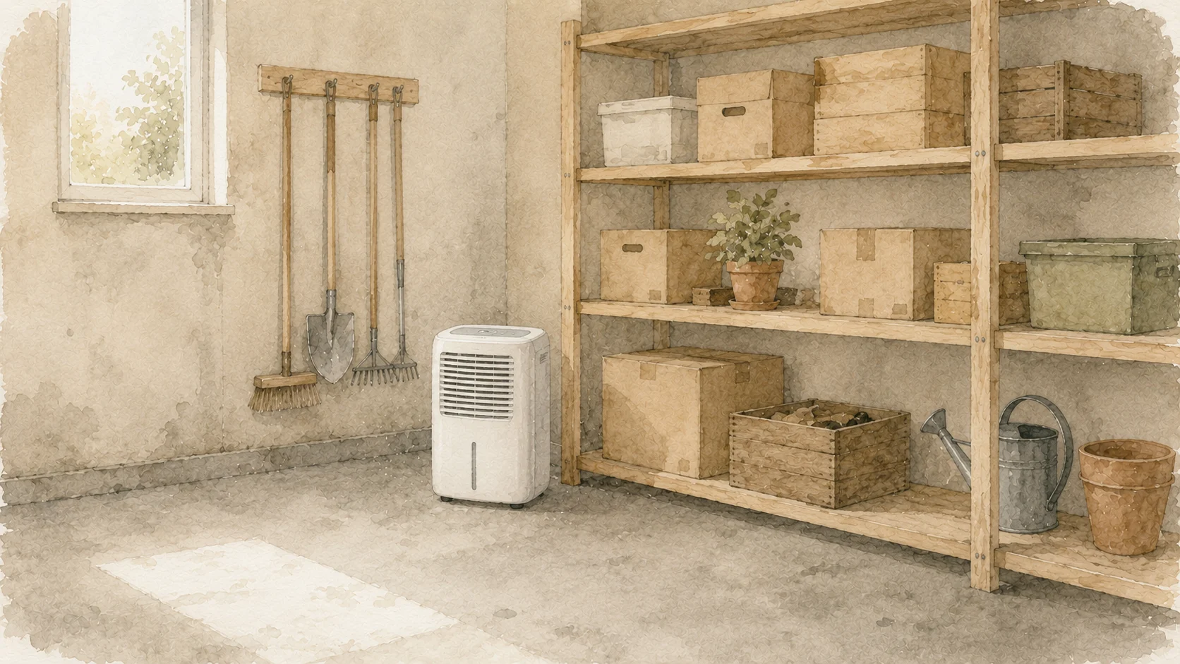Garage och förråd där temperatur och luftfuktighet kan påverka behovet av avfuktare