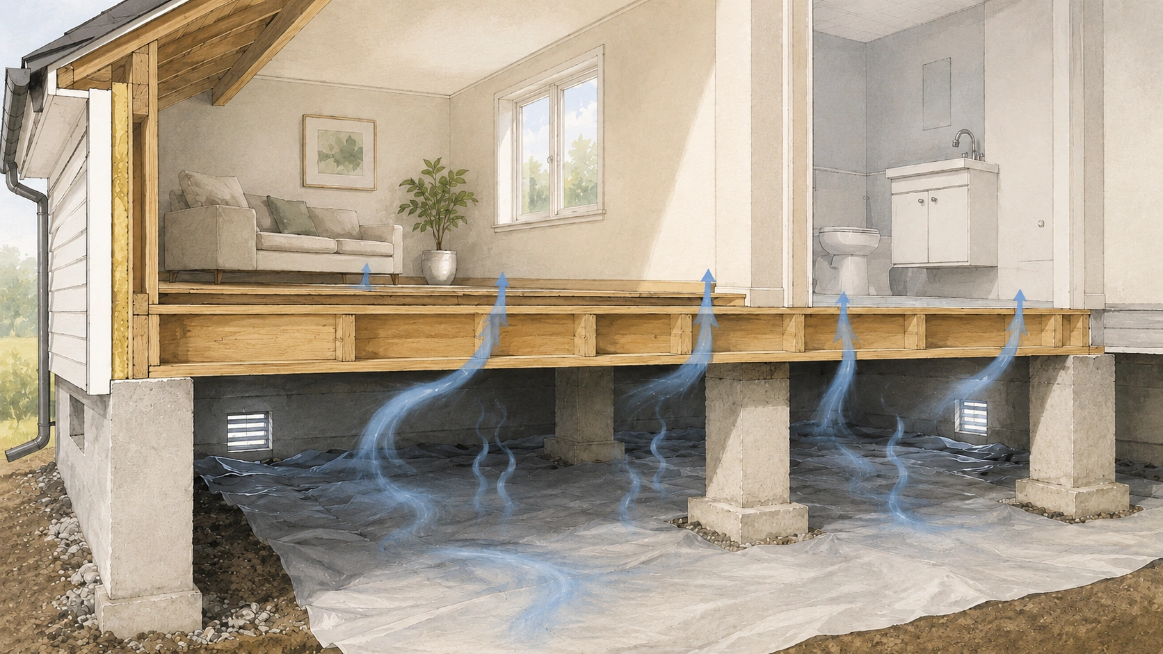 Lukt från krypgrund märks inne i huset och kontrolleras